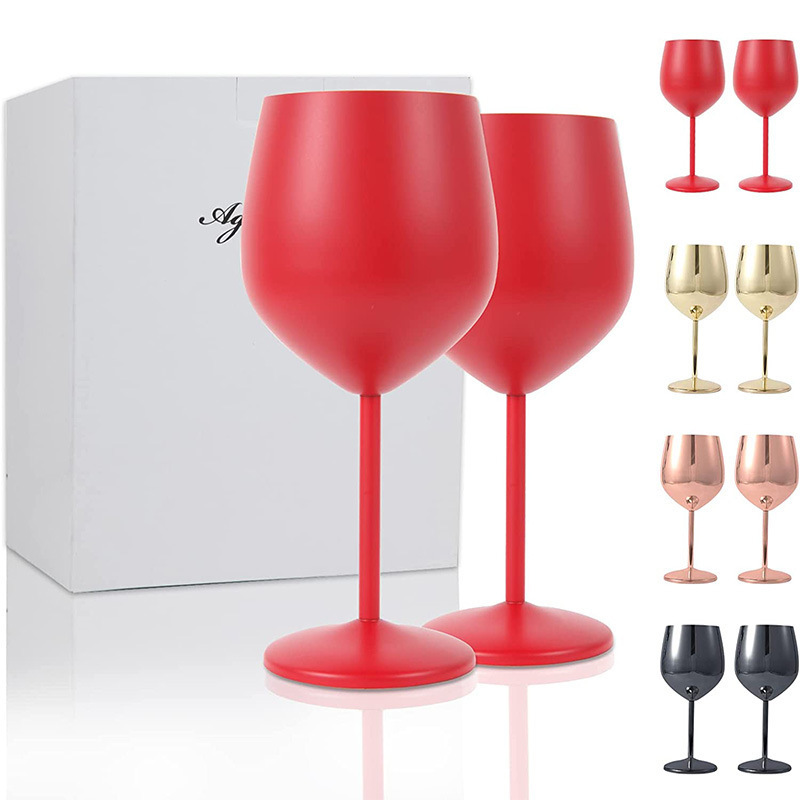 Stemmed Stainless Steel Wine Glasses with Lid Double Wall Insulated Wine Tumbler Unbreakable Goblets Wine Glasses