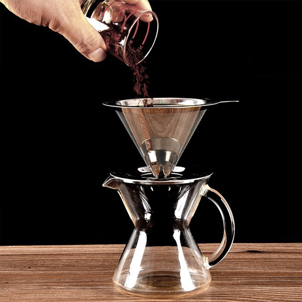 Pour Over Coffee Dripper Stainless Steel Coffee Filter Metal Cone Filter Paperless Reusable Filter Single Cup Coffee Maker