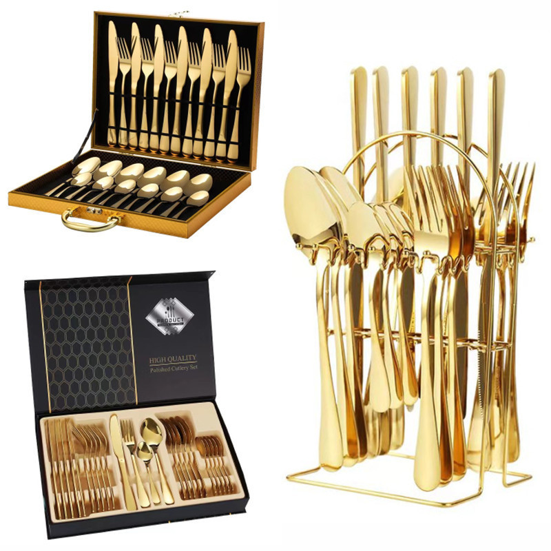 Stainless steel tableware, knife, fork, spoon, 24 piece set, Western style knife, fork, spoon, tableware, gift box set