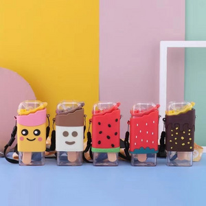 Creative ice cream water cup, anti drop children's popsicle cup, summer cute portable children's student sports straw cup