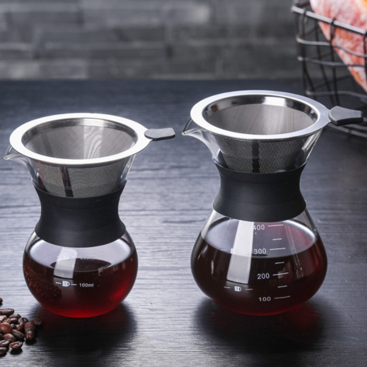 Pour Over Coffee Dripper Stainless Steel Coffee Filter Metal Cone Filter Paperless Reusable Filter Single Cup Coffee Maker