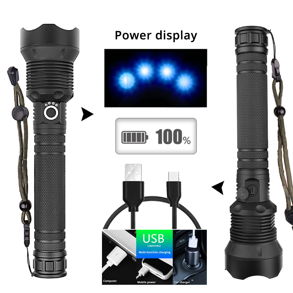 Powerful LED Flashlight with 4 Core P70 Lamp Bead Zoomable 3 Lighting Modes LED Torch Support for Hunting Lamp