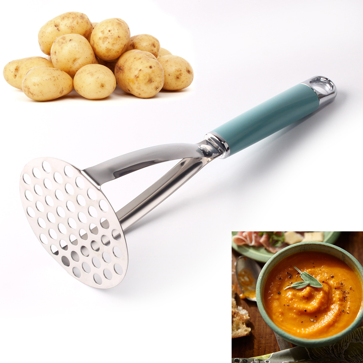 Household Utensil Mashed Potato Press 304 Stainless Steel Kitchen Accessories Meat Fruit Potato Ricer Masher