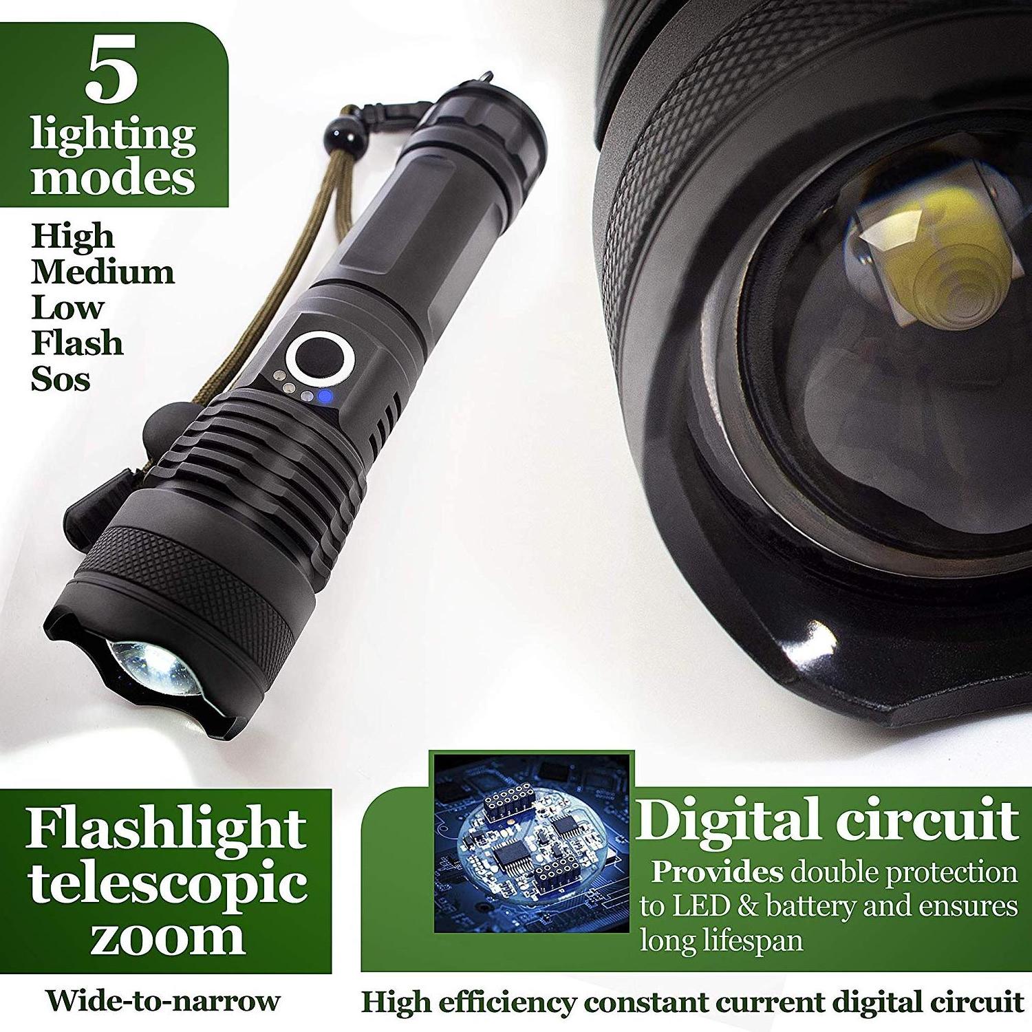 Powerful LED Flashlight with 4 Core P70 Lamp Bead Zoomable 3 Lighting Modes LED Torch Support for Hunting Lamp