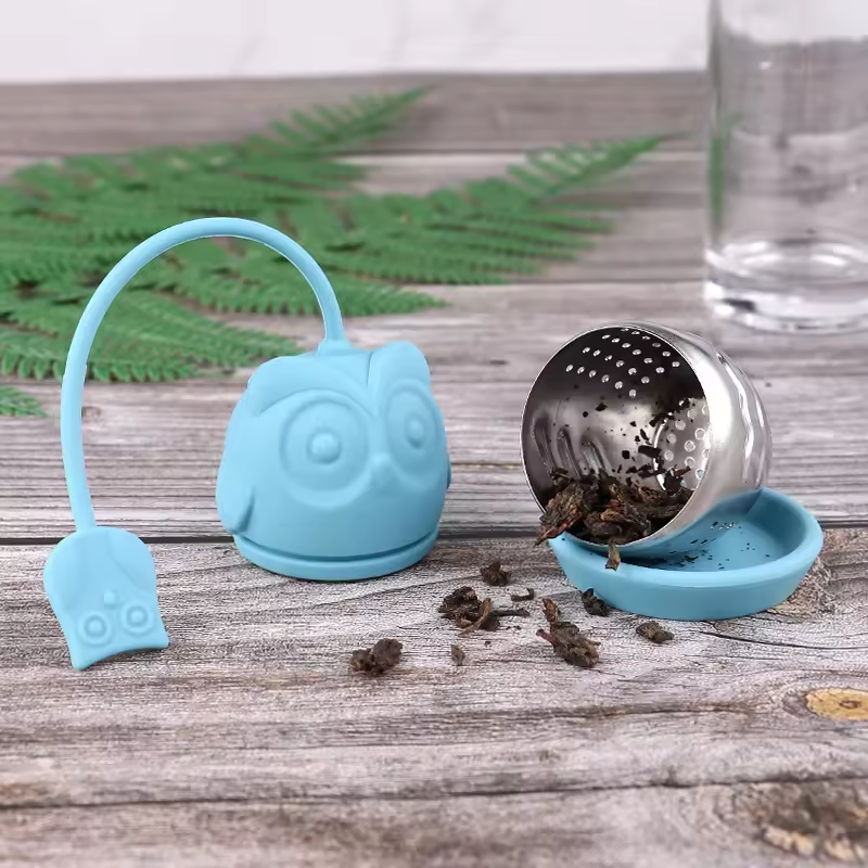 304 stainless steel food grade silicone tea bag, owl style tea maker, tea strainer filter