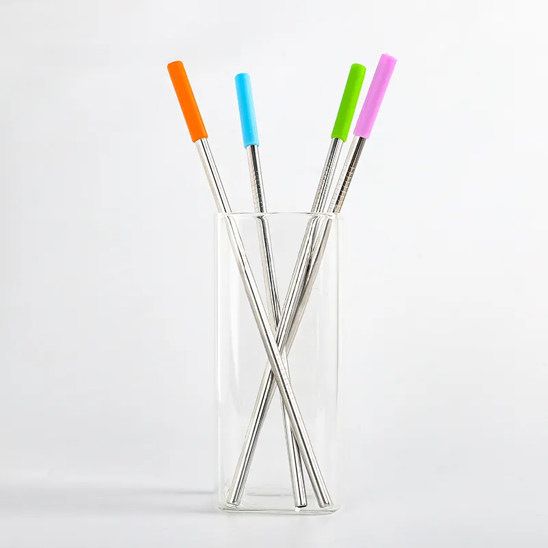 304 Stainless Steel Metal Drinking Straws with Silicone head Customized version Large quantity in stock