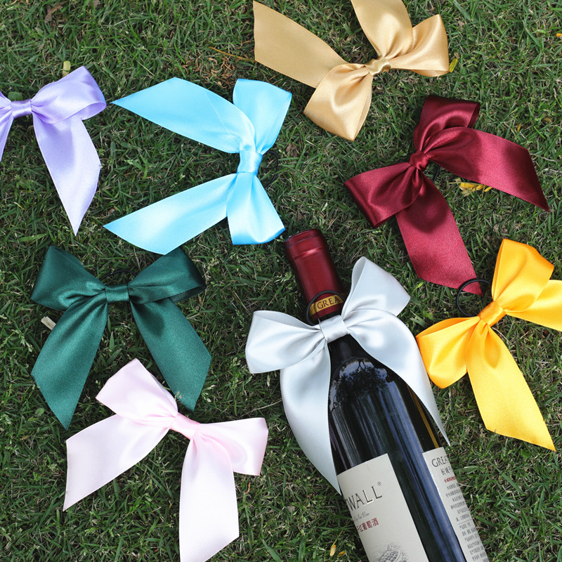 Cheaper Price Best Seller Custom Elastic Loop Ribbon Bows Wholesale Wine Bottle Neck Decorative Bows