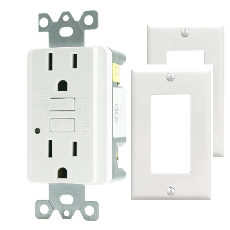 Duplex GFCI Outlet Receptacle 15A 125V Self Test with LED Indicator with Cover