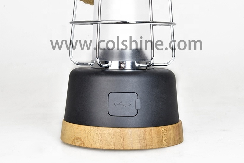 Retro rechargeable bamboo table lamp camping light lantern with USB powerbank