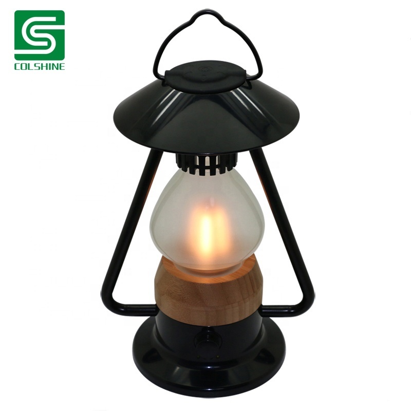 Retro black adventuridge rechargeable LED camping lantern with USB powerbank table lamp