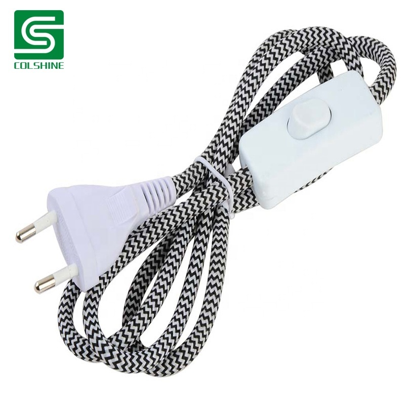 Table Lamp Power Cord Textile Cable Decorative Fabric Cotton Wire with Inline Switch