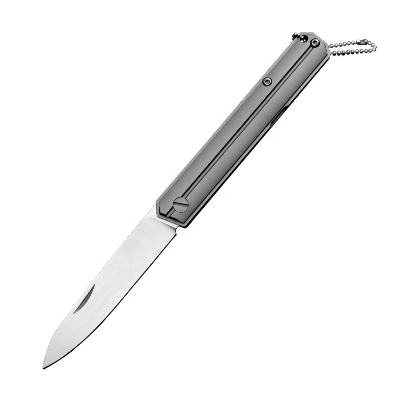 Titanium alloy handle strong hardness steel folding knife belt clip EDC keychain pocket knife