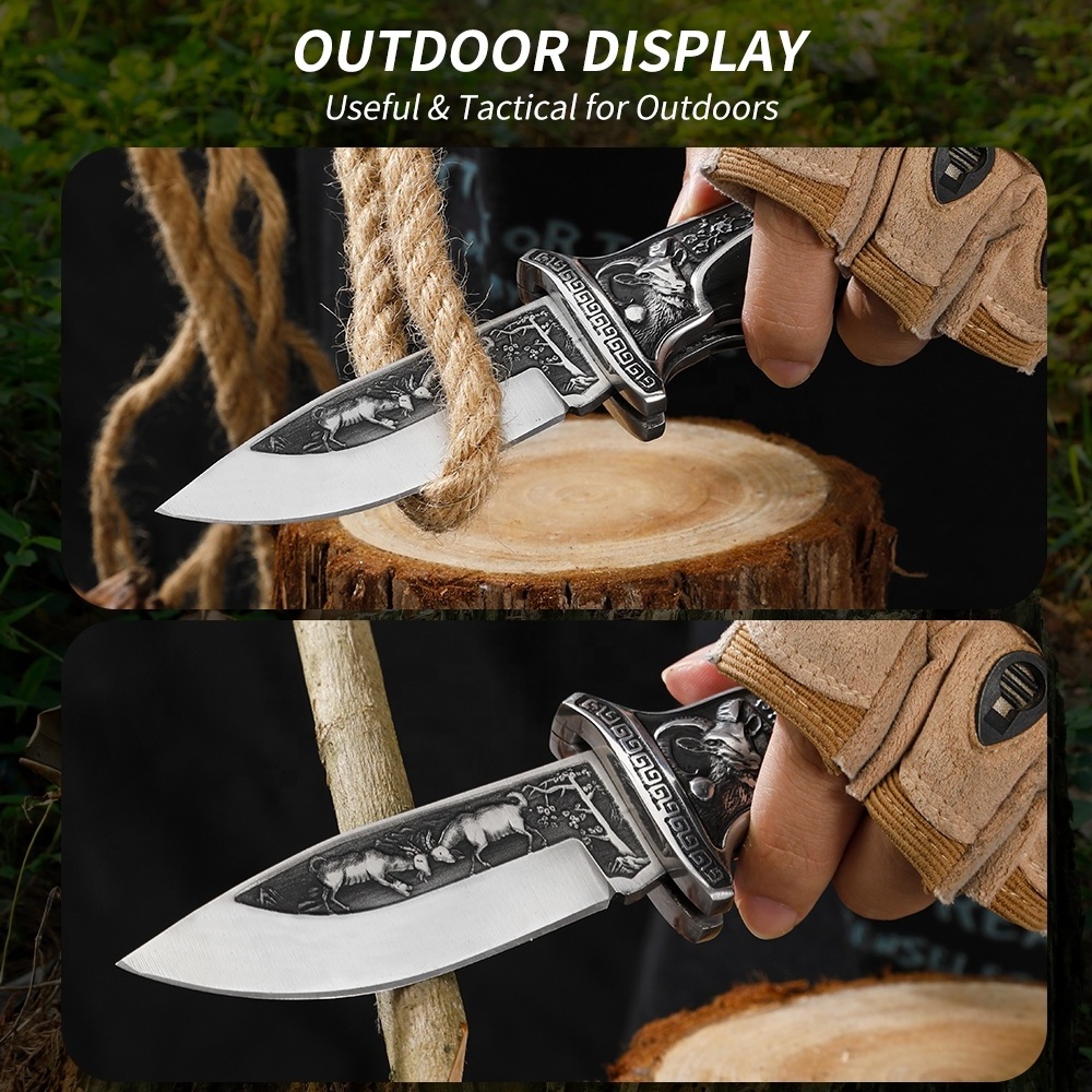 Leather Case and Gift Box Wood Resin Handle Classic Bolsters Camping Folding Hunting Knife Pocket Knife with Belt Clip