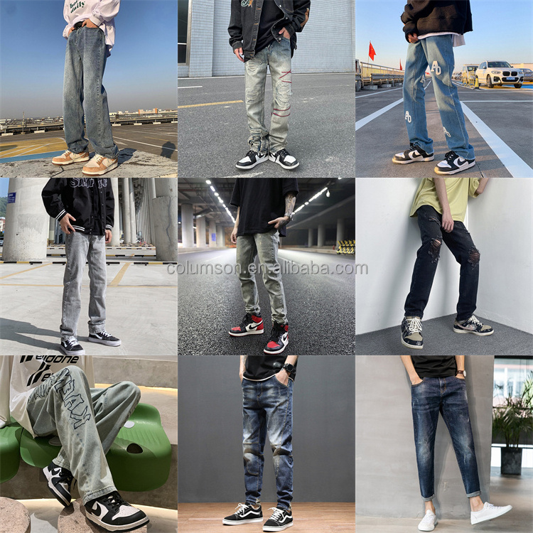 Wholesale Men Jeans Skinny Ripped Holes Medium Blue  Blank Trousers Jeans pants from Chinese suppliers