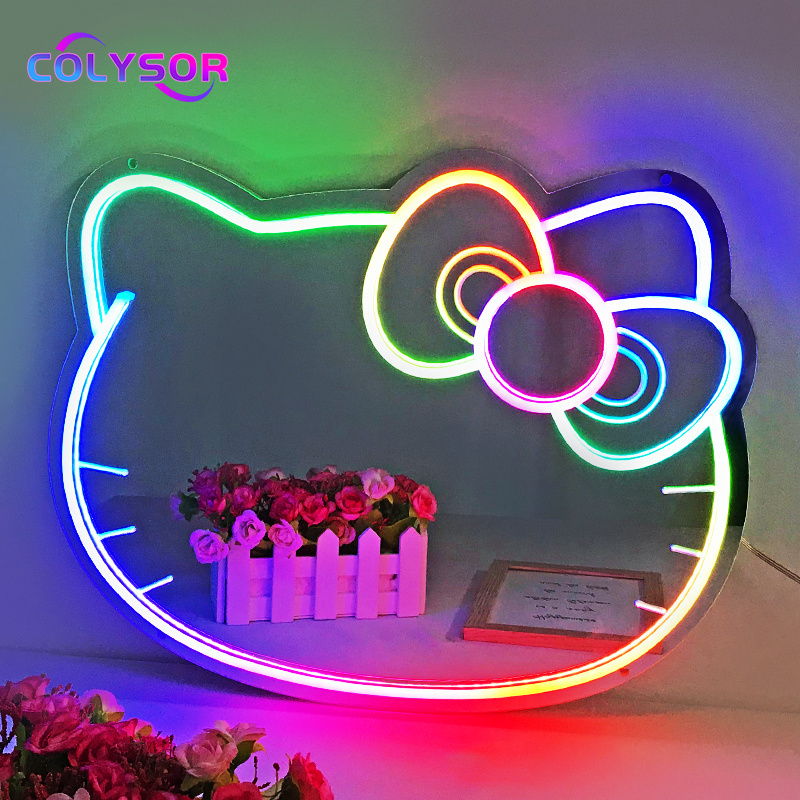 Personalized Custom Cute Neon Mirror Girls Gift Hello Kitty  Bedroom Decoration Mirror Neon Light