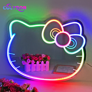 Personalized Custom Cute Neon Mirror Girls Gift Hello Kitty  Bedroom Decoration Mirror Neon Light