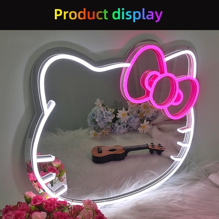 New Design Cute Mirror Light Wall Decorative Hello Kitty Custom Led Neon Light Mirror