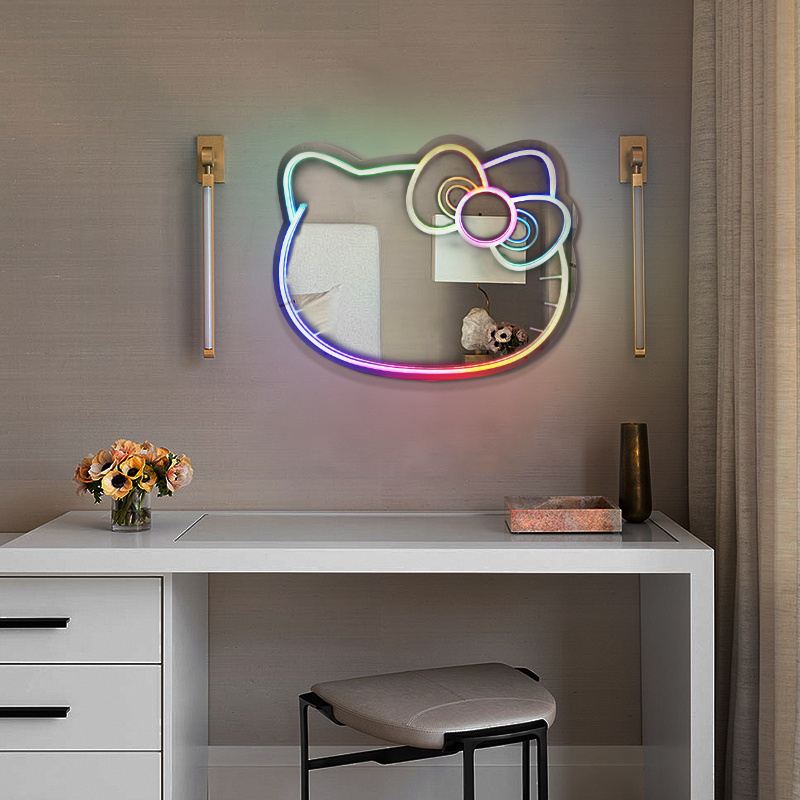 Personalized Custom Cute Neon Mirror Girls Gift Hello Kitty  Bedroom Decoration Mirror Neon Light