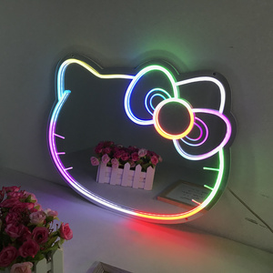 Modern Decorative Hello Kitty Multi-Color Vanity Mirror  Touch Switch Irregular Neon Mirrors