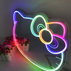 Personalized Custom Hello Kitty Mirror With Lights Bedroom Decoration Acrylic Led Neon Mirror