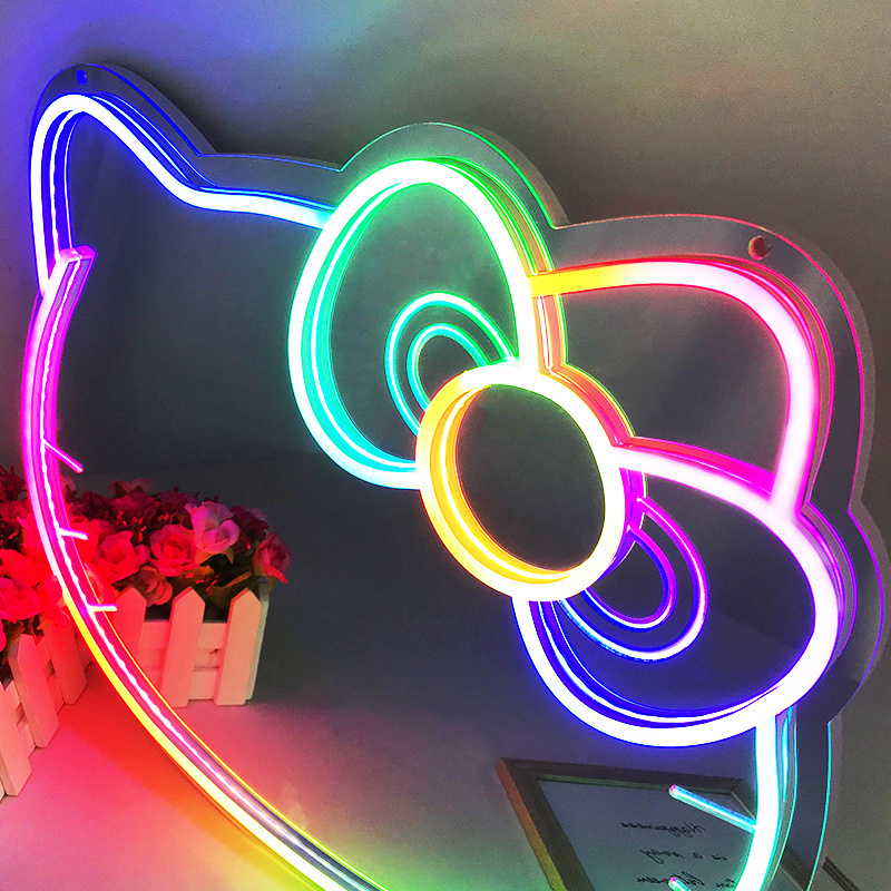 Personalized Custom Cute Neon Mirror Girls Gift Hello Kitty  Bedroom Decoration Mirror Neon Light