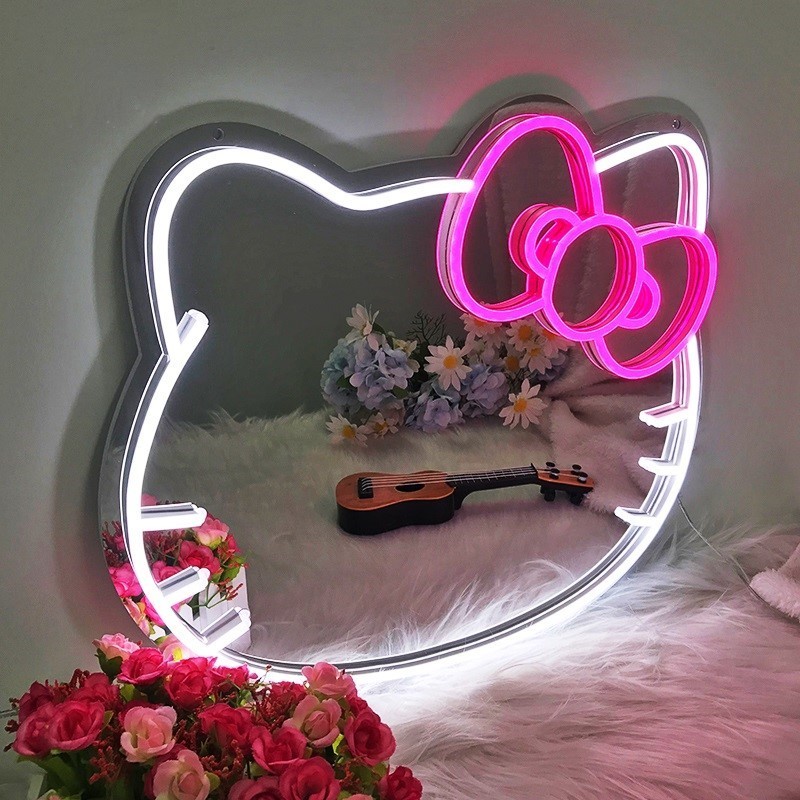 New Design Cute Mirror Light Wall Decorative Hello Kitty Custom Led Neon Light Mirror