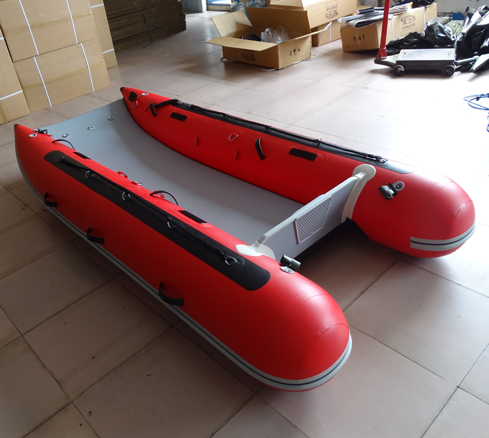 China Multifunctional Lightweight Portable 3.8m 4.8m Pvc Folding Inflatable Catamaran Boat