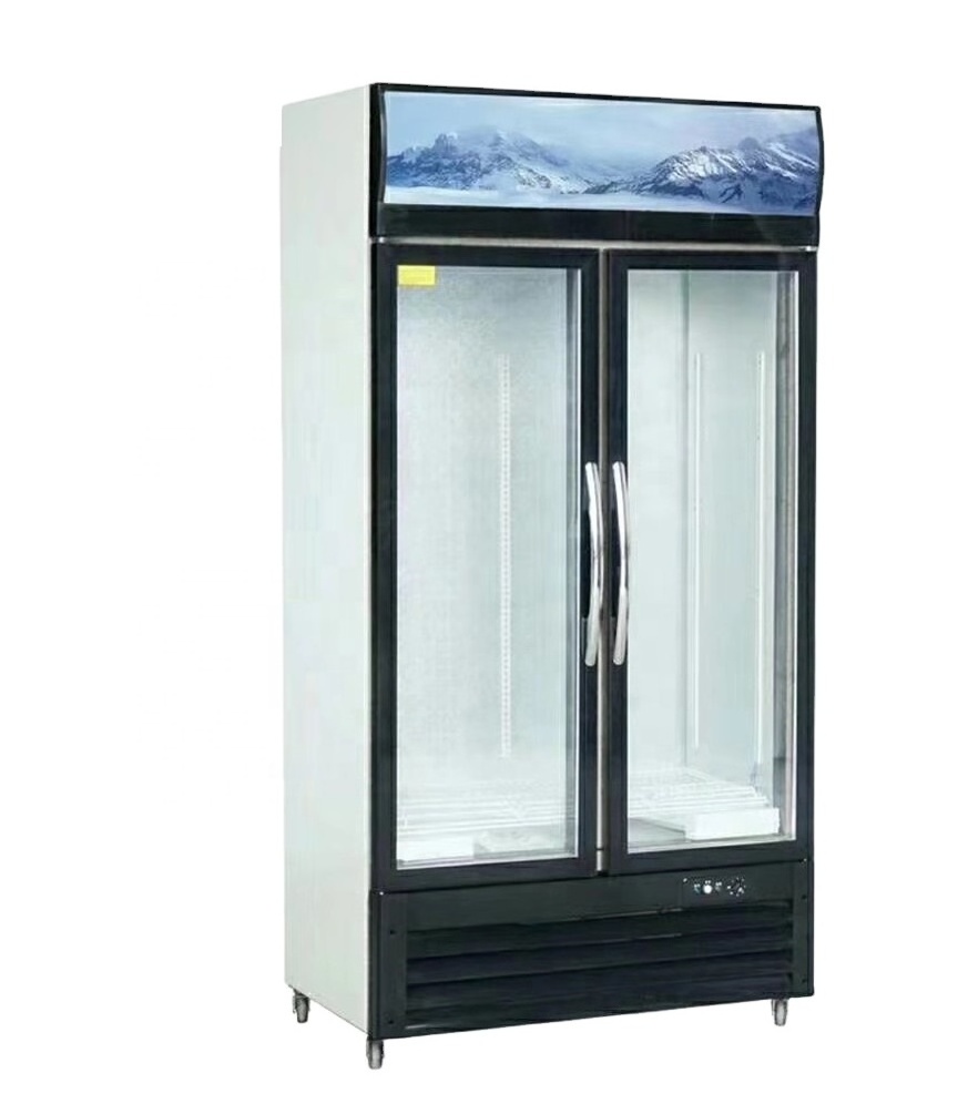 LC-680 12V  double door beverage beer refrigerated display cabinet and glass vertical showcase chest freezer