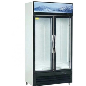 LC-680 12V  double door beverage beer refrigerated display cabinet and glass vertical showcase chest freezer