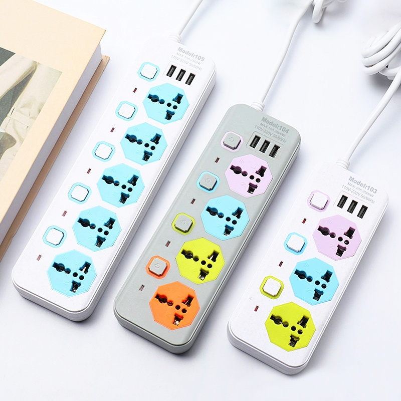 Myanmar Cambodia Laos Thailand 3 4 5 Way EU Plug Electrical Power Board Strip Universal Extension Wire Socket With USB Port