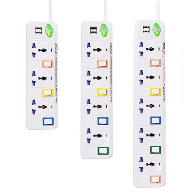 Thailand Vietnam Myanmar Cambodia 3 4 5 Way USB Power Lead Strip Electric Extension Cable  Socket Outlet with Individual Switch