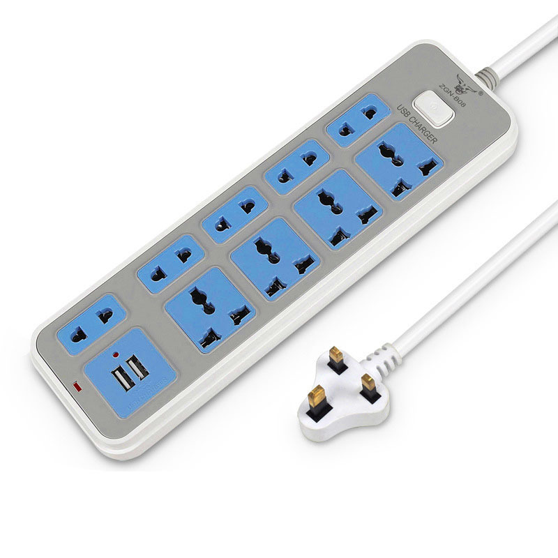 UK Plug 7 Way Universal Switched Power Strip Electrical USB Extension Socket