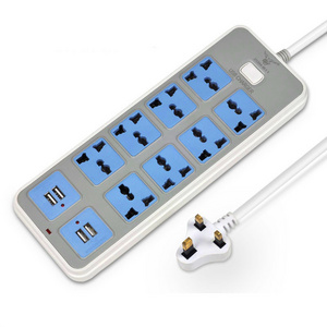 UK Plug 7 Way Universal Switched Power Strip Electrical USB Extension Socket