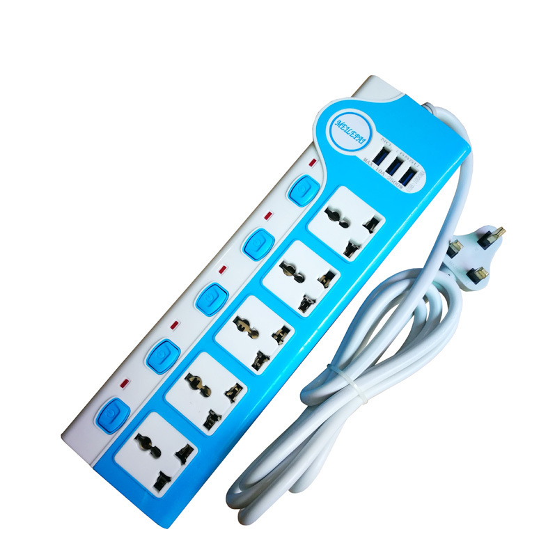 UK Plug 7 Way Universal Switched Power Strip Electrical USB Extension Socket