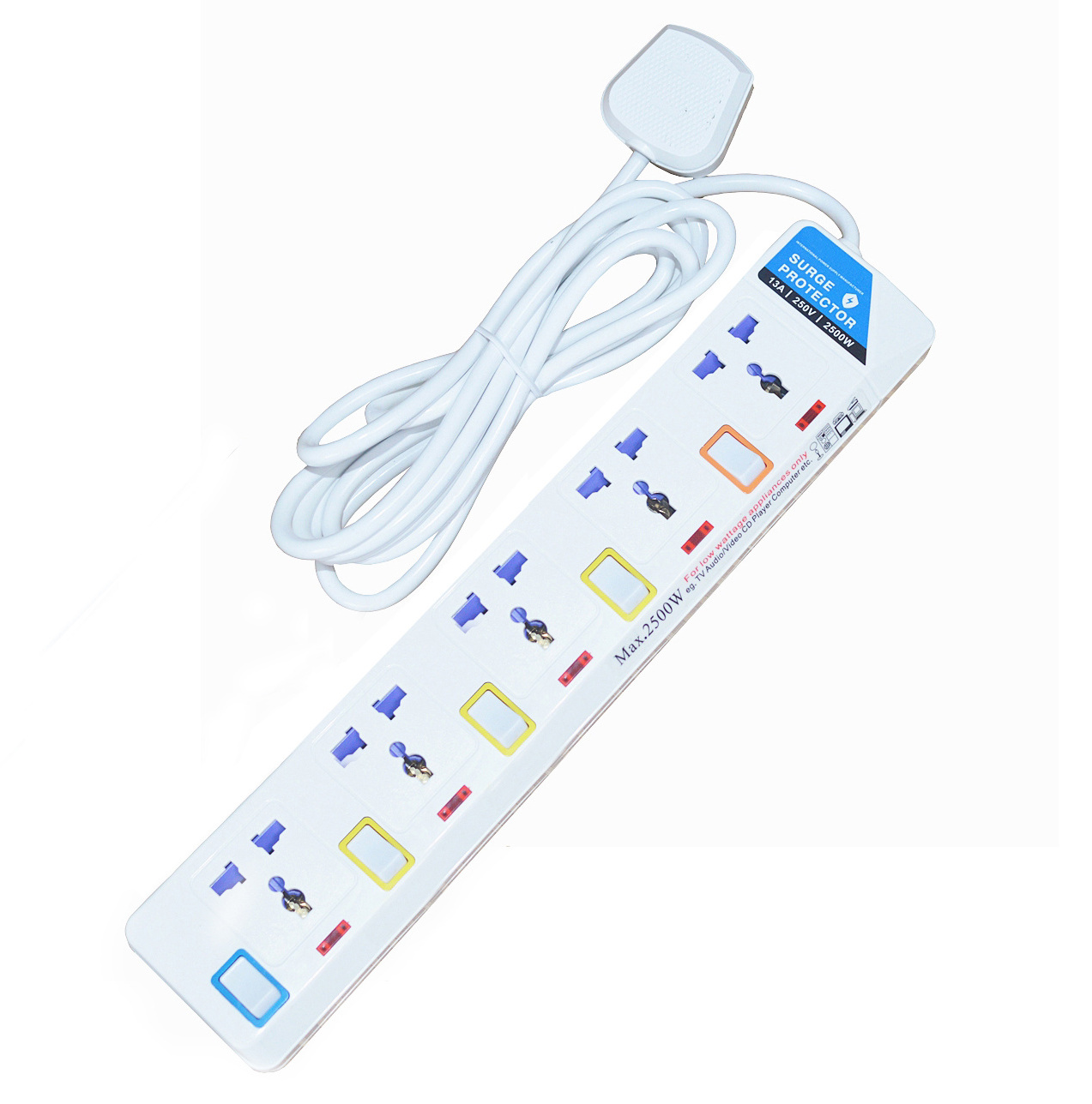 Thailand Vietnam Myanmar Cambodia 3 4 5 Way USB Power Lead Strip Electric Extension Cable  Socket Outlet with Individual Switch