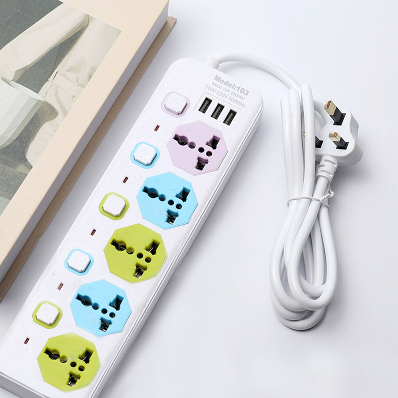 Myanmar Cambodia Laos Thailand 3 4 5 Way EU Plug Electrical Power Board Strip Universal Extension Wire Socket With USB Port