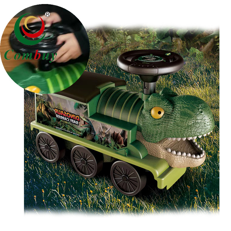 Toddler sliding dinosaur train steering wheel electric ride on cars boy