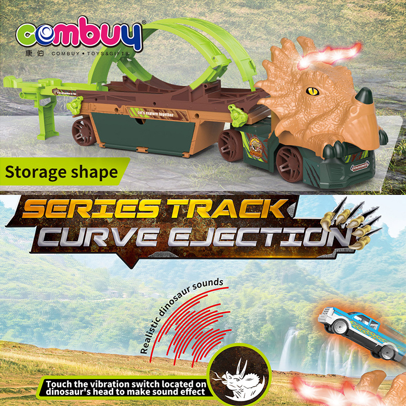 Curve ejection dinosaur city transport truck race track toy cars