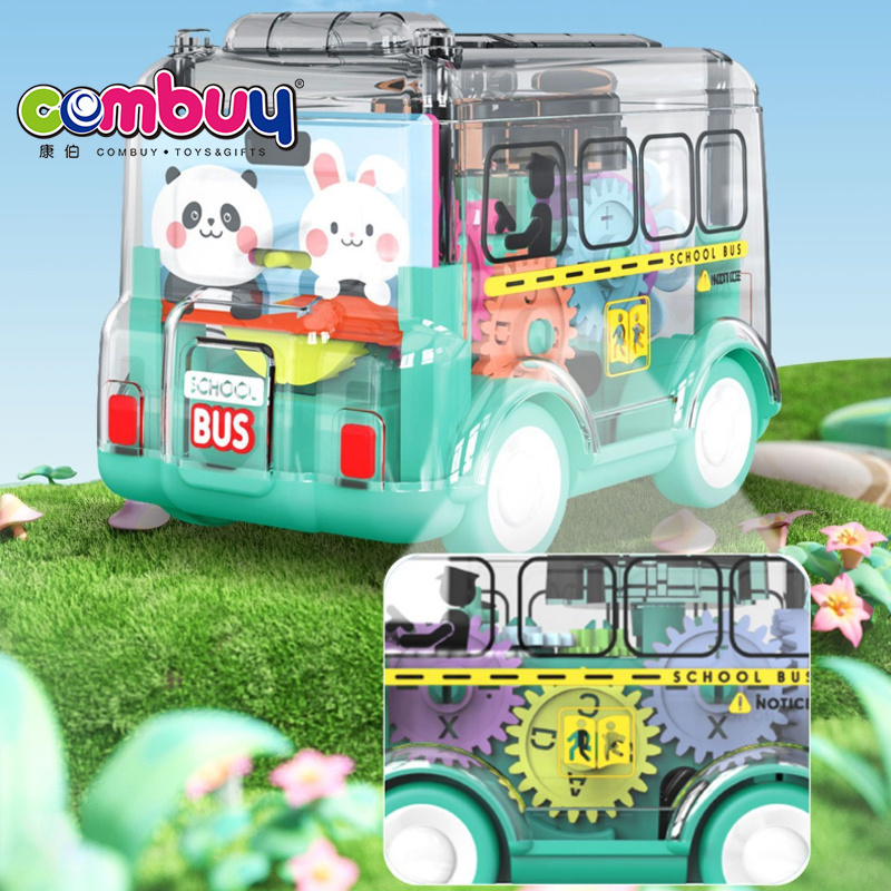 Cartoon gear car transparent inertia plastic school toy city bus