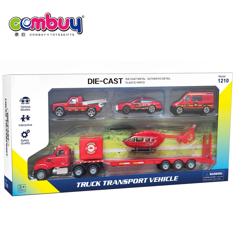 Trailer fire transport truck die cast vehicle set alloy toy car