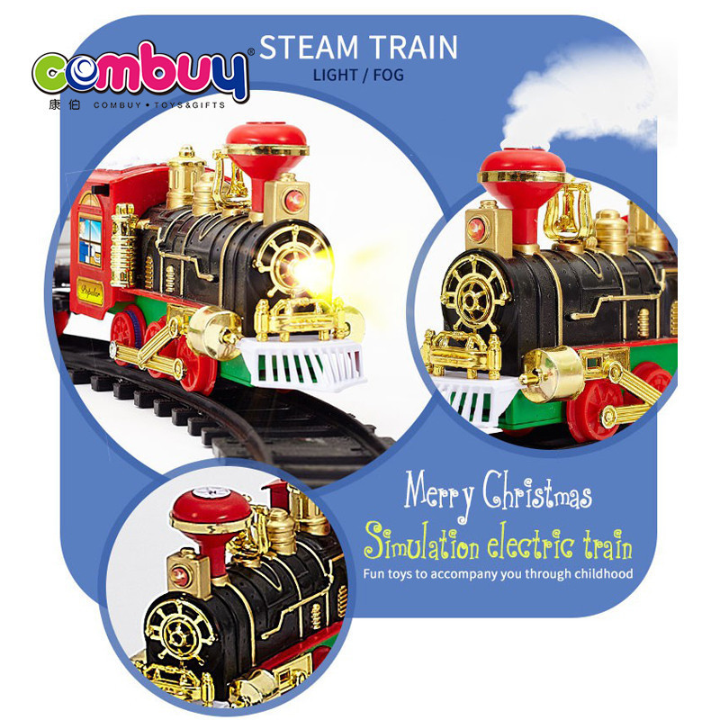 Christmas gift track car music light smoking train rail toy