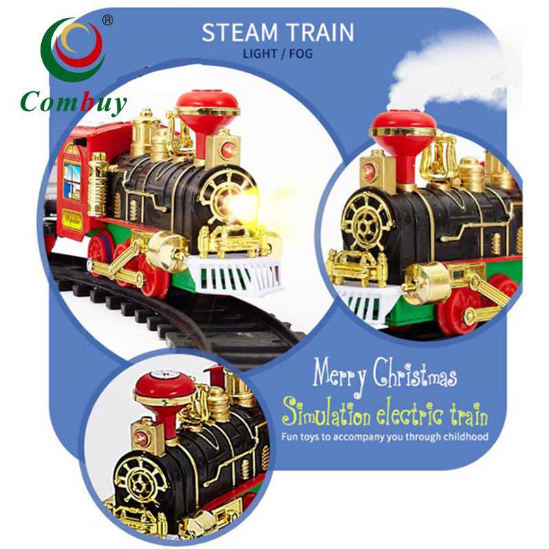 Christmas gift track car music light smoking train rail toy