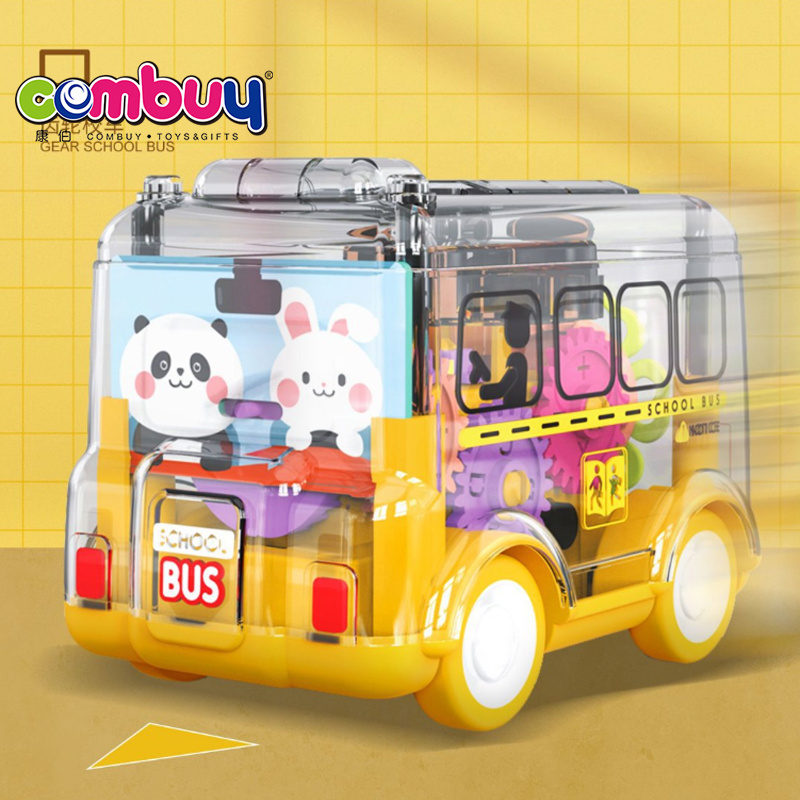 Cartoon gear car transparent inertia plastic school toy city bus