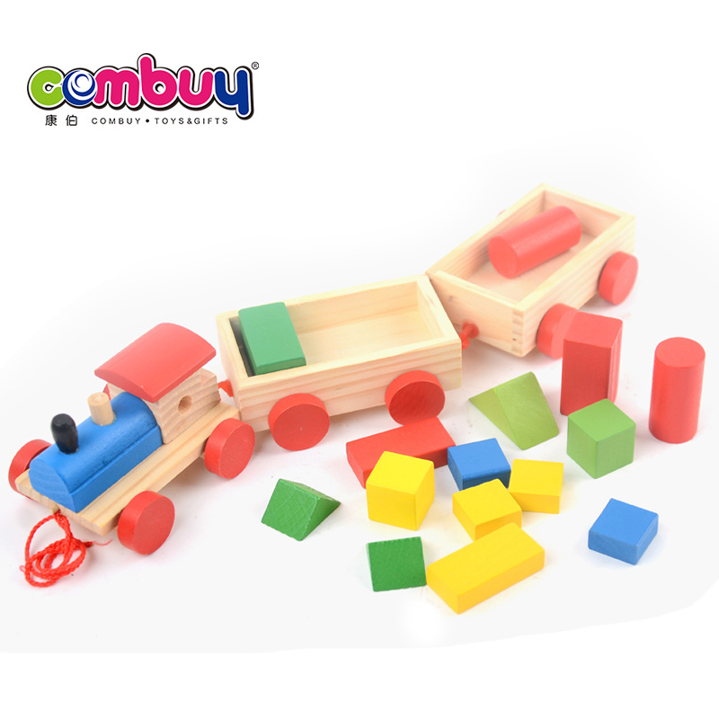 Safety kids montessori building stacking wooden block train