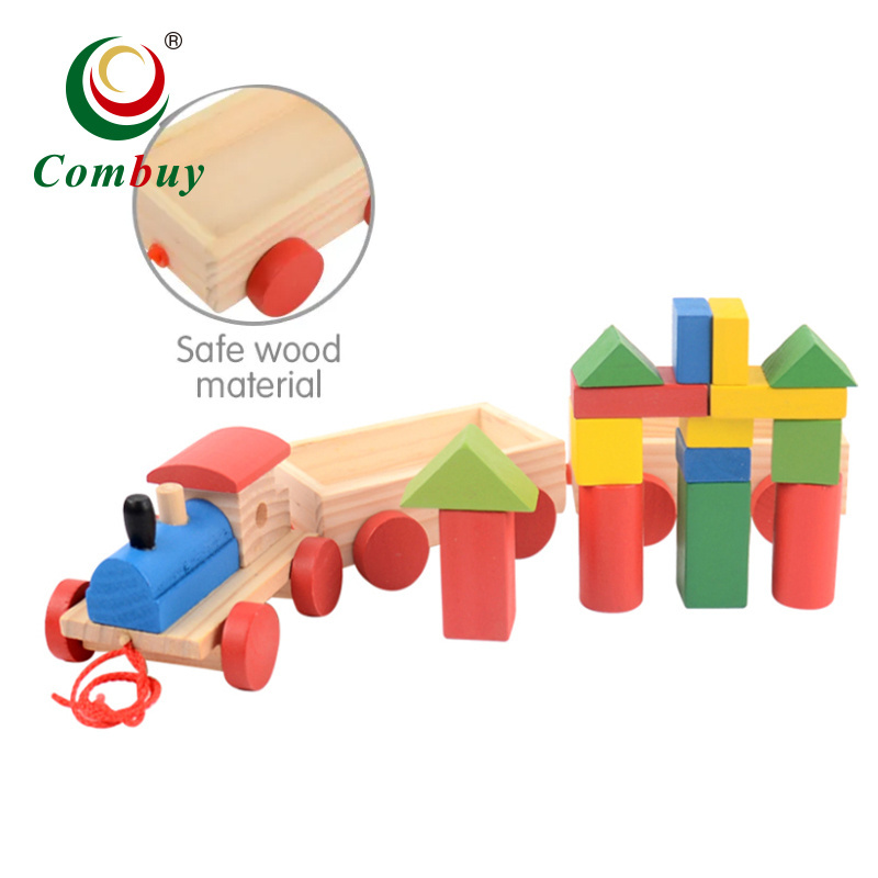 Safety kids montessori building stacking wooden block train