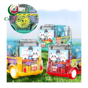 Cartoon gear car transparent inertia plastic school toy city bus