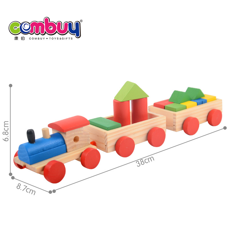 Safety kids montessori building stacking wooden block train