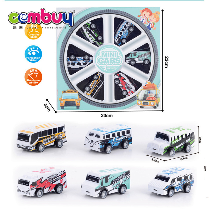 6 Piece graffiti cartoon bus toy pull back mini car for baby