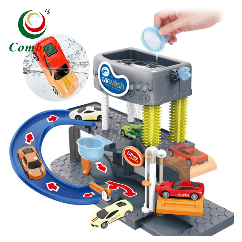 Discolor car wash plastic parking lot set railway track toy