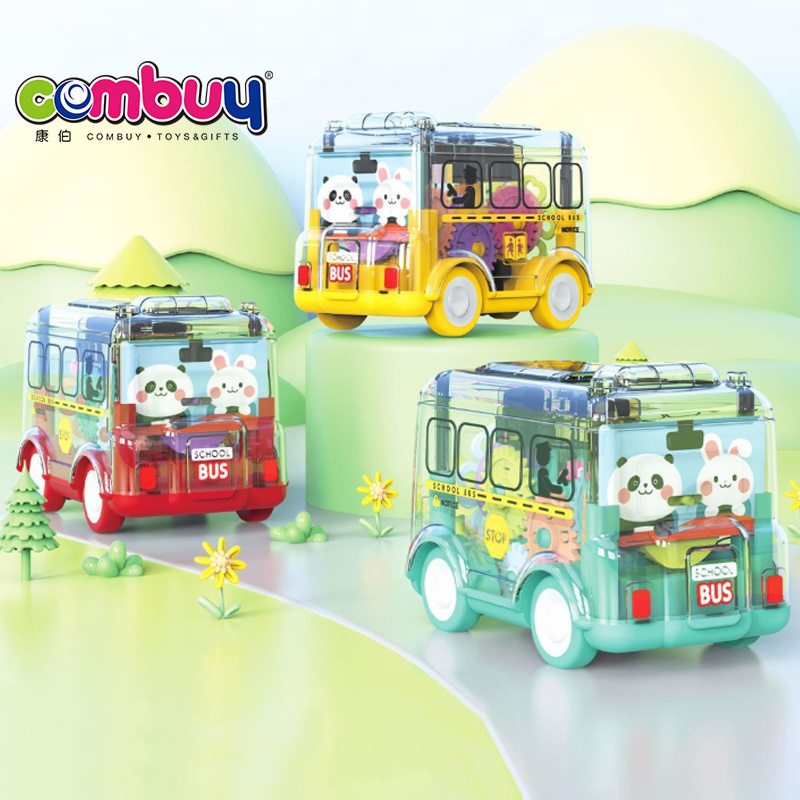 Cartoon gear car transparent inertia plastic school toy city bus